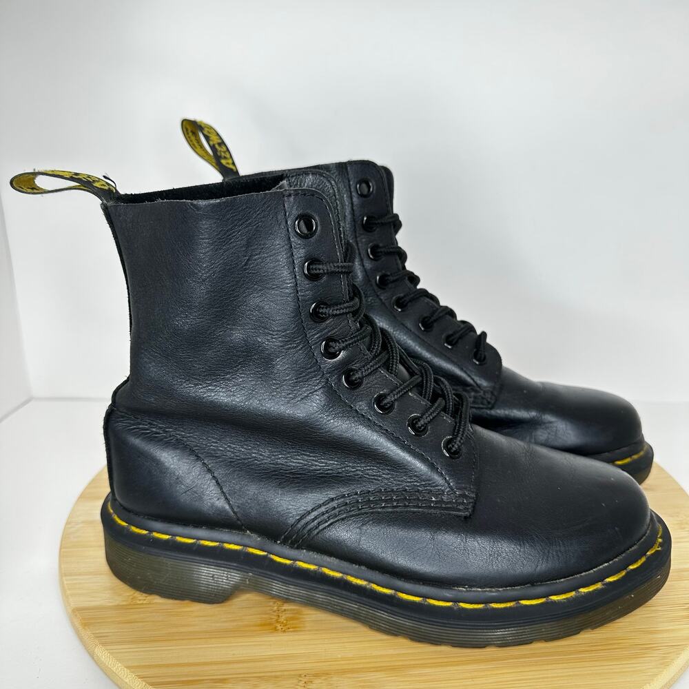 Dr. Martens 1460 Pascal Pebbled Black Leather Combat Moto Boots Lace Up Size 6